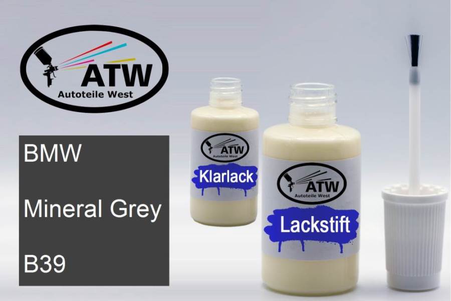 BMW, Mineral Grey, B39: 20ml Lackstift + 20ml Klarlack - Set, von ATW Autoteile West.